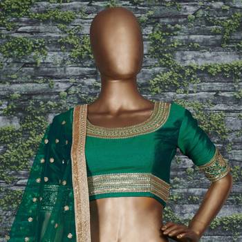 Soothing Turquoise Embroidered Art Silk Semi Stitched Wedding Lehenga 5