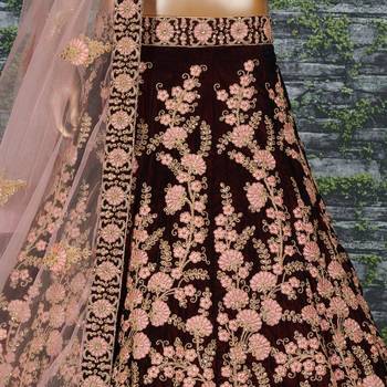Maroon Thread, Dori, and Sequins Embroidered Velvet Fabric Lehenga choli for bridal 8