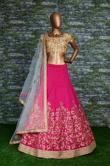 Engaging Pink Thread, Dori & Sequins Embroidered Silk Semi Stitched Party wear Lehenga
