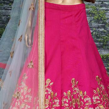 Engaging Pink Thread, Dori & Sequins Embroidered Silk Semi Stitched Party wear Lehenga 7