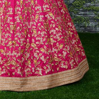 Engaging Pink Thread, Dori & Sequins Embroidered Silk Semi Stitched Party wear Lehenga 8