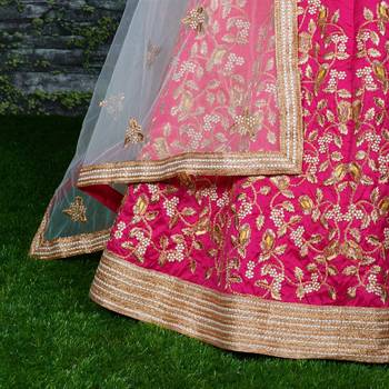 Engaging Pink Thread, Dori & Sequins Embroidered Silk Semi Stitched Party wear Lehenga 9