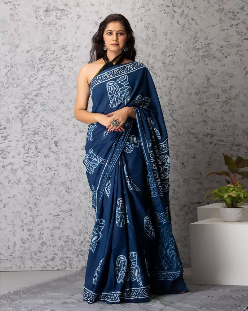 Ellie Handblock Cotton Saree with Blouse