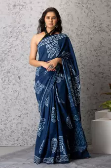 Ellie Handblock Cotton Saree with Blouse