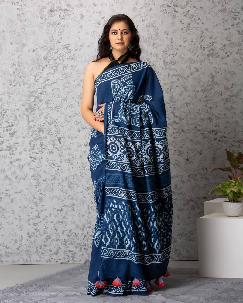 Ellie Handblock Cotton Saree with Blouse