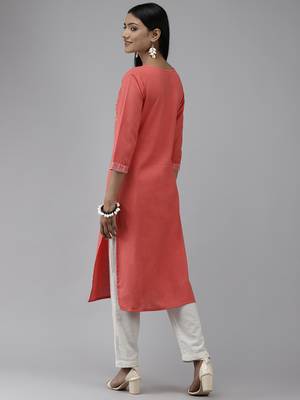 Orange embroidered cotton ethnic-kurtis 2