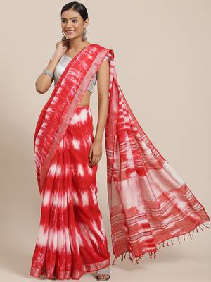 Red printed cotton saree with blouse 1