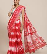 Red printed cotton saree with blouse
