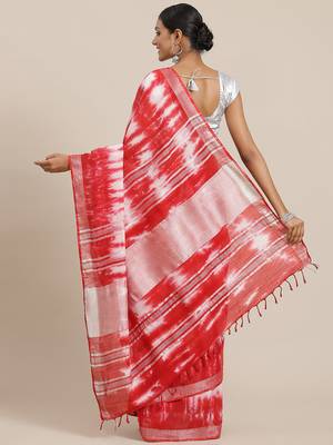 Red printed cotton saree with blouse 2