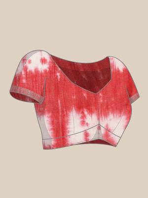 Red printed cotton saree with blouse 5