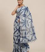 Blue printed cotton saree with blouse