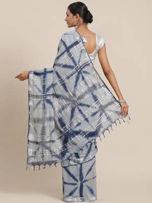 Blue printed cotton saree with blouse 2