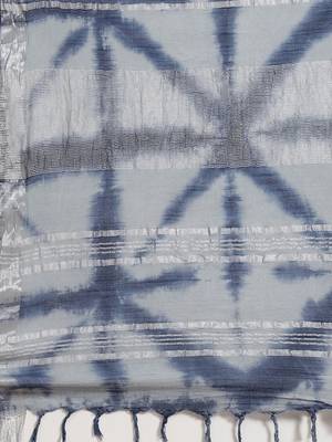 Blue printed cotton saree with blouse 4
