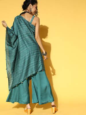 Teal plain silk ethnic-kurtis 2