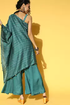 Teal plain silk ethnic-kurtis