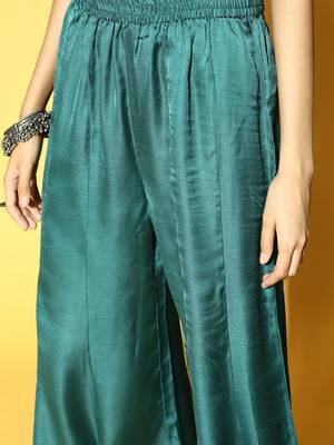 Teal plain silk ethnic-kurtis 4