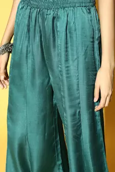 Teal plain silk ethnic-kurtis