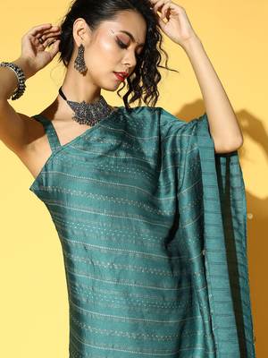 Teal plain silk ethnic-kurtis 5