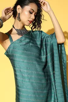 Teal plain silk ethnic-kurtis