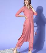 Pink printed viscose rayon ethnic-kurtis