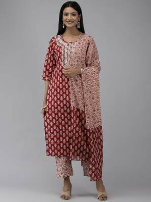 Red printed cotton ethnic-kurtis 1