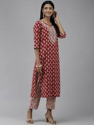 Red printed cotton ethnic-kurtis 3