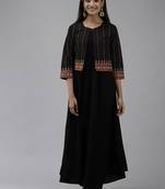 Black plain viscose rayon long-dresses