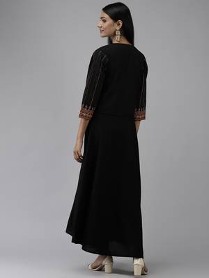 Black plain viscose rayon long-dresses 2