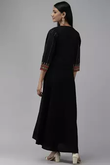 Black plain viscose rayon long-dresses