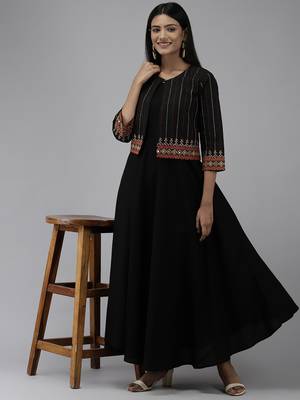 Black plain viscose rayon long-dresses 5