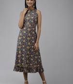 Blue printed cotton long-dresses