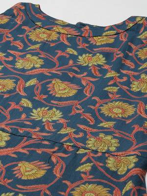 Blue printed cotton long-dresses 4