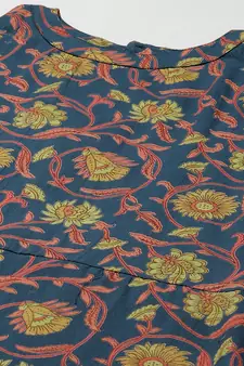Blue printed cotton long-dresses
