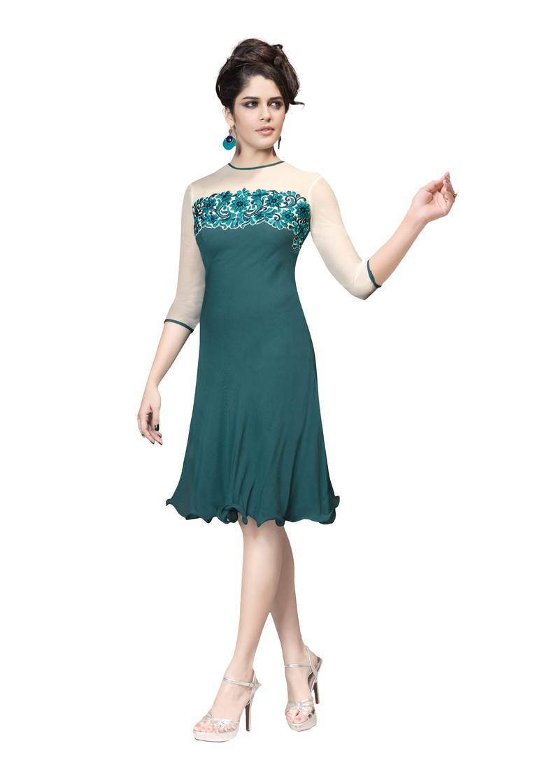 Sea Green Embroidered kurtasandkurtis FABDEAL PVT LTD 555103