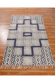 5x7 Ft Hand Block Printed Cotton Dhurrie Handmade Area Rug Morden Style