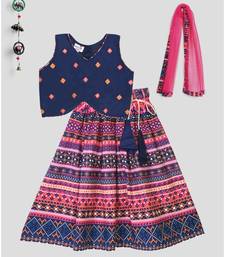 Blue printed lehenga with Blue embroidered top