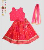 Rani Kota Lehriya printed lehenga with rani embroidered top and dupatta