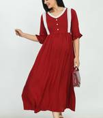 Maroon printed rayon long-dresses
