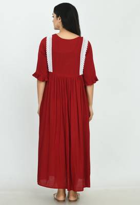 Maroon printed rayon long-dresses 2