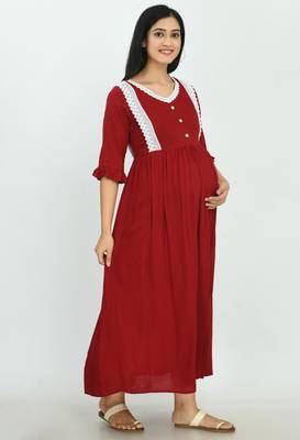 Maroon printed rayon long-dresses 3