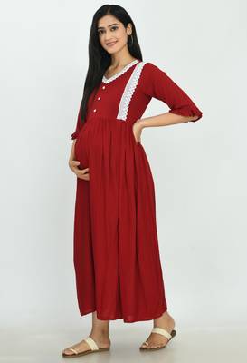 Maroon printed rayon long-dresses 4