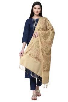 Anekaant Beige Paisely Embroidered Acro Wool Shawl