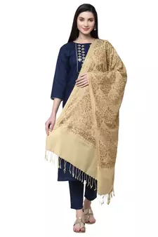 Anekaant Beige Paisely Embroidered Acro Wool Shawl