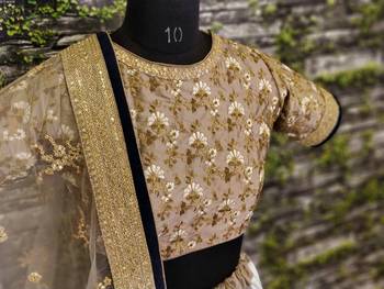 Botanical Blue Flower Butta printed & Dori and Sequins embroidered Art Silk Wedding Lehenga 5