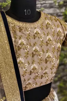Botanical Blue Flower Butta printed & Dori and Sequins embroidered Art Silk Wedding Lehenga