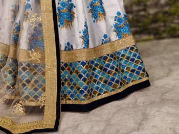 Botanical Blue Flower Butta printed & Dori and Sequins embroidered Art Silk Wedding Lehenga 6