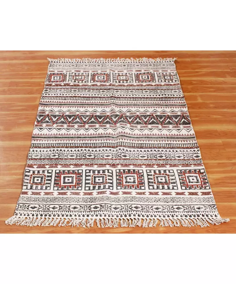 8x8 Ft Indian Hand Block Printed Cotton Dhurrie Area Rug Indoor Kitchen Art Decor Carpet