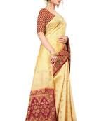 Gold woven faux kanjivaram silk saree with blouse