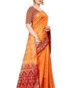 Orange woven faux kanjivaram silk saree with blouse