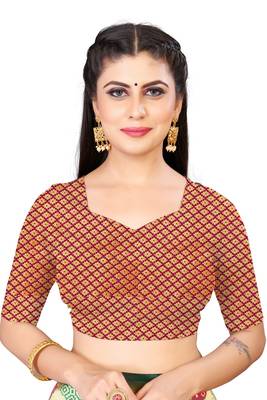 Orange woven faux kanjivaram silk saree with blouse 5